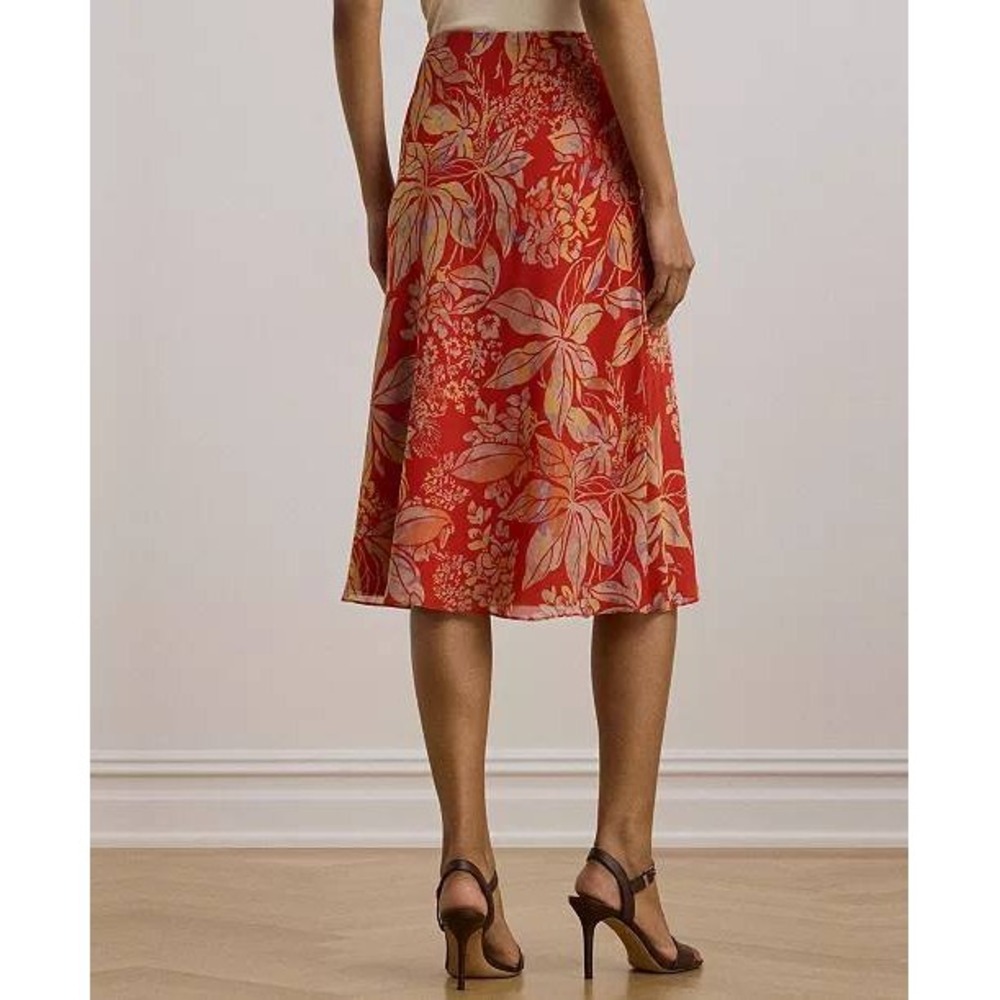 Lauren Ralph Lauren Orange Tropical Floral Midi Skirt Size 8 Beach Resort - Picture 4 of 9